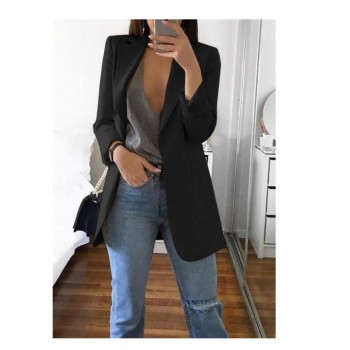 Long Sleeve Solid Color Turn-down Collar Coat Jacket Black Blue Gray Khaki Pink